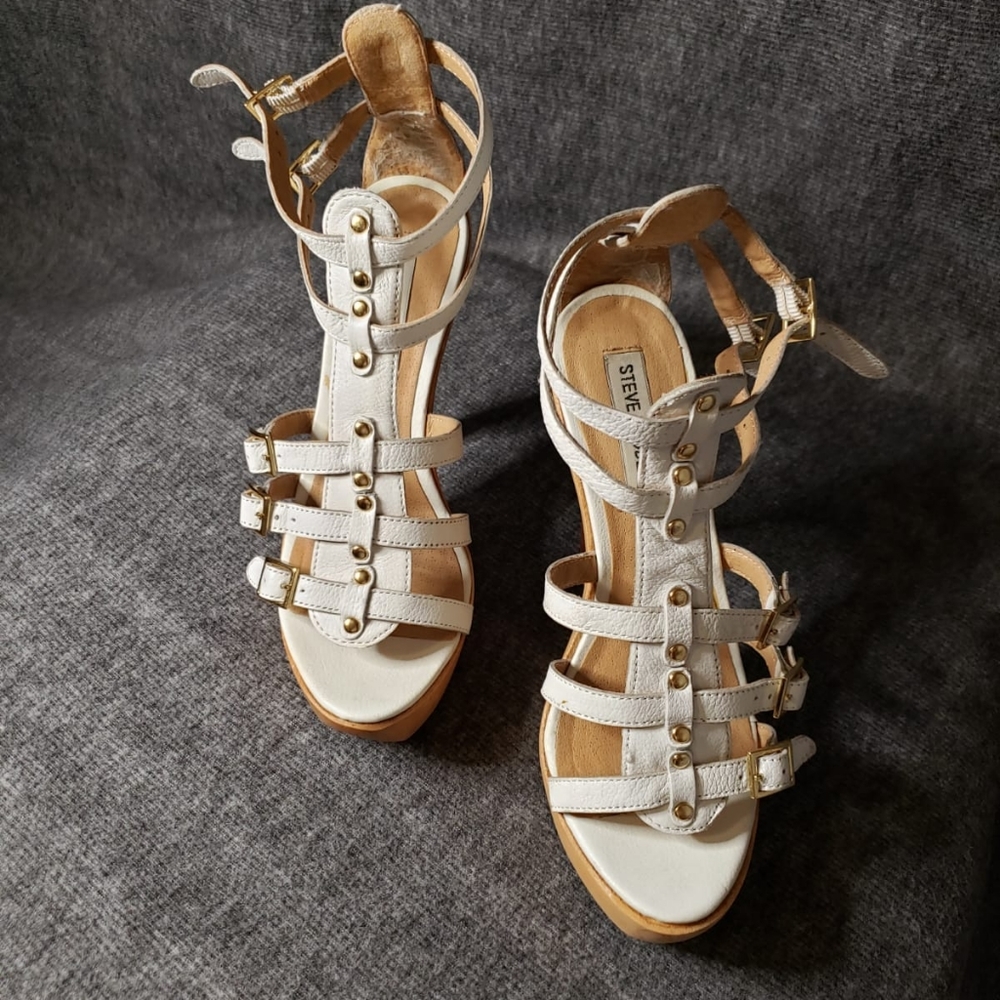 Steve Madden TOGGA strappy stiletto sandals wooden high heel